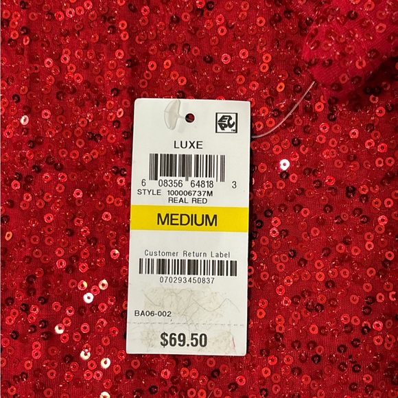 I.N.C cold shoulder red sequin long sleeve top size medium shiny sparkly sexy - Picture 5 of 6